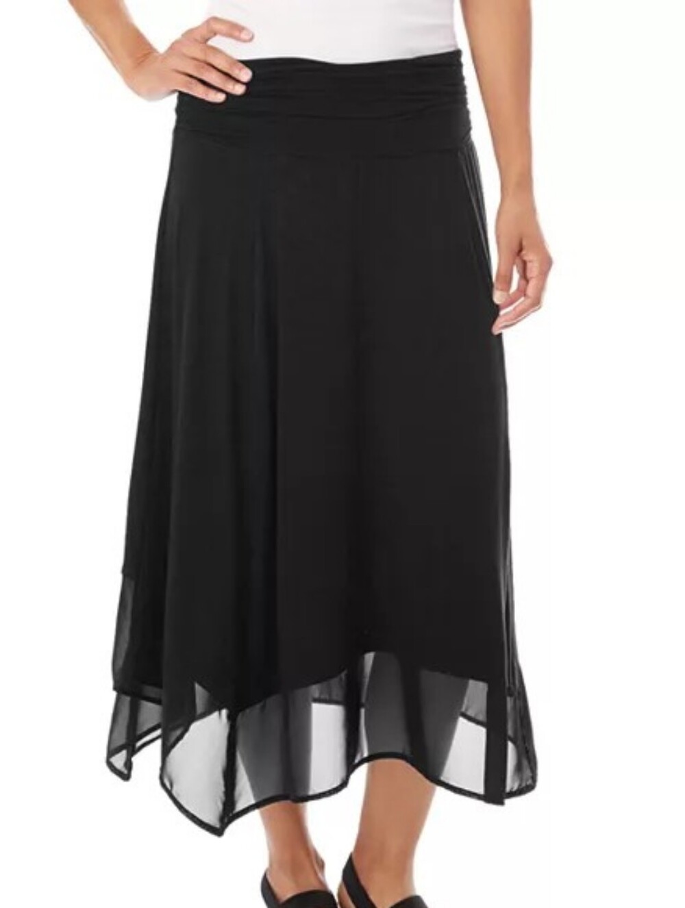Apt. 9 XL Black Handkerchief Hem Midi Skirt Sheer Chiffon Boho